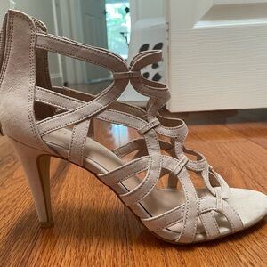 Nude suede cutout high heels size 10